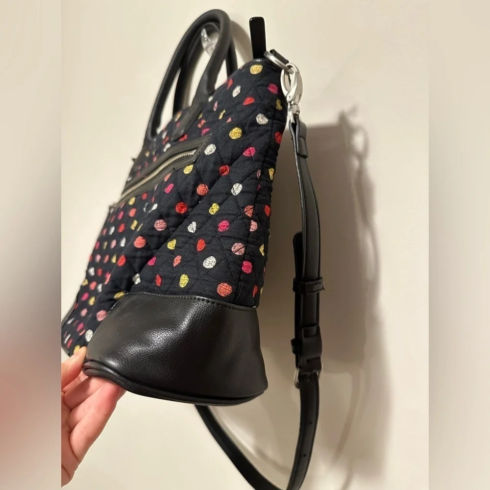 Vera Bradley Signature Cotton Day Off Satchel Purse Havana Dots with Black